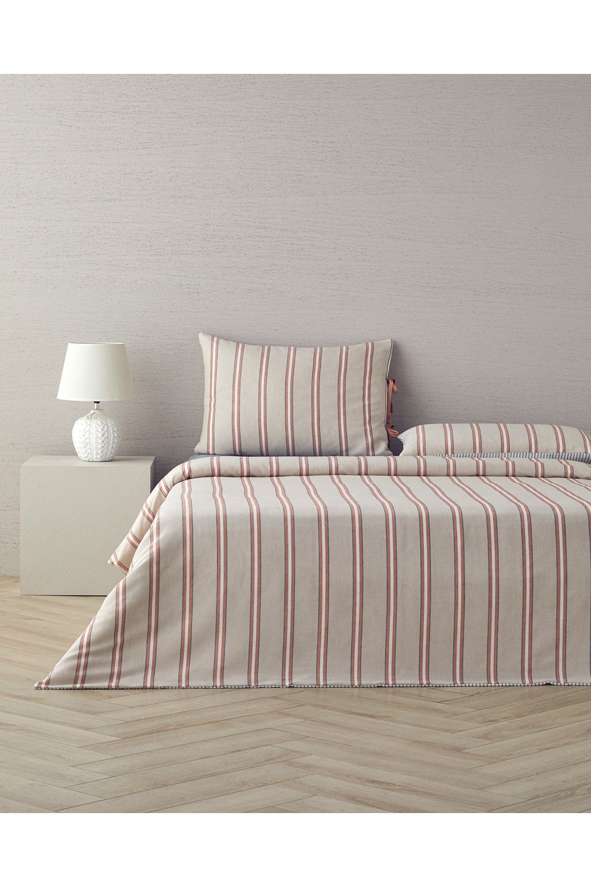 Cool Stripe İpliği Boyalı Çift Kişilik Nevresim Takımı 200x220 cm Terracota - Bej