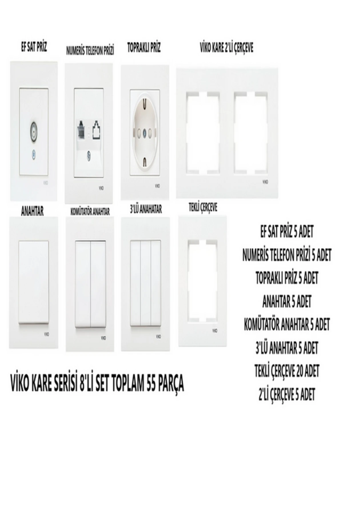 Totunoğlu Elektronik Efsat+Numeris telefon+Topraklı priz+Anahtar+Komütatör+3l'lü anahtar+Çerçeve