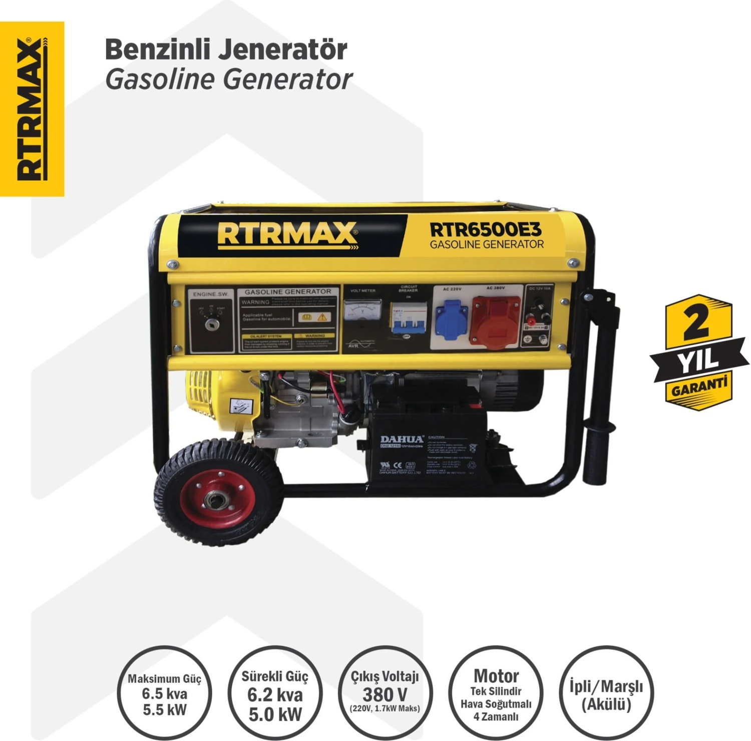 RTR6500E3 Benzinli Jeneratör (Trifaze) 6.8 Kva / 5.5 kW 380 V İpli / Marşlı (Akülü)