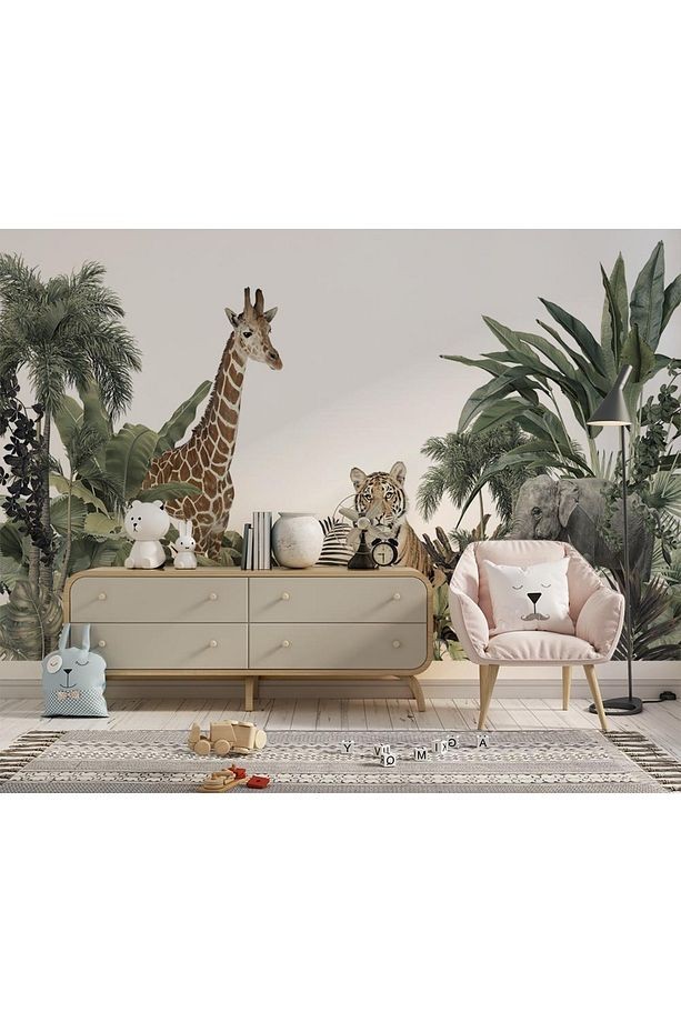 Zebra Kaplan Fil Tropikal Amazon Duvar Kağıdı