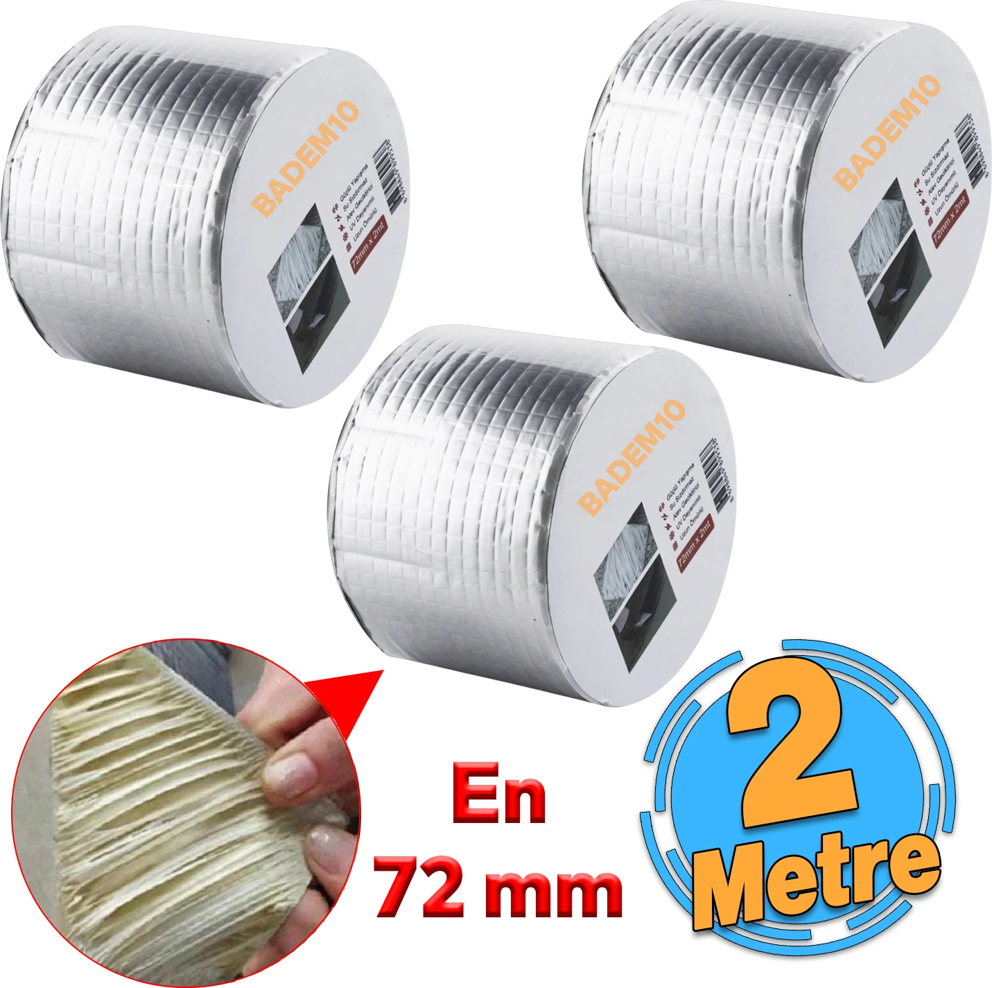 Çamur Bant 3 Adet Çatı Izolasyon Ses Su Yalıtım Tamir Sakız Bandı Gri 72 mm x 2 Metre