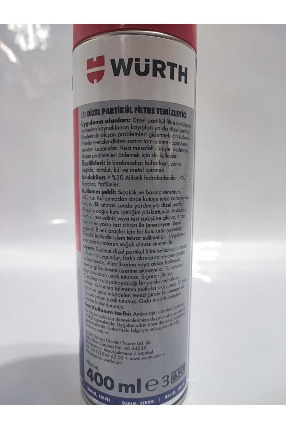 WÜRTH DİZEL PARTİKÜL FİLTRE TEMİZLEYİCİ BORULU 400 ml