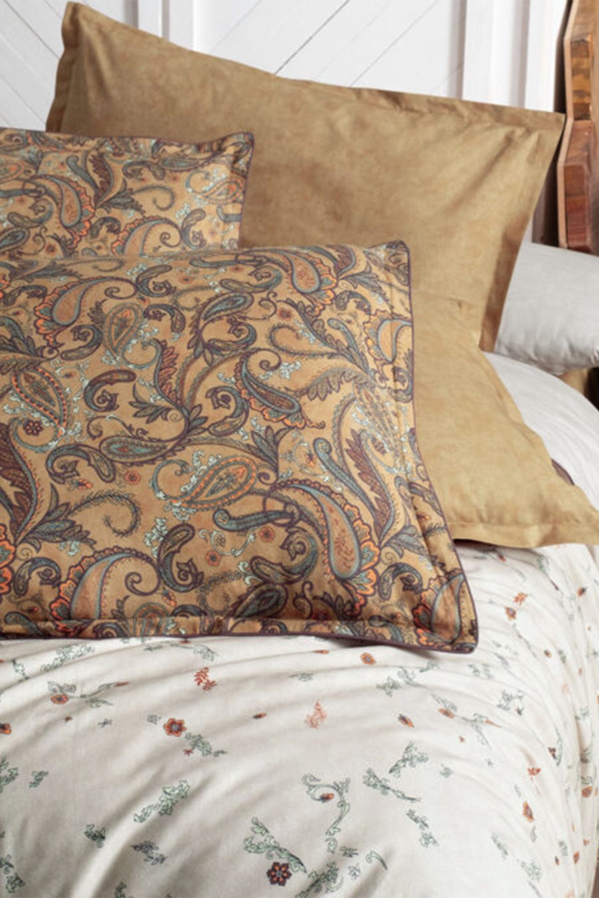 Saura Bej %100 Pamuk Fancy Poplin Çift Kişilik Nevresim Takımı