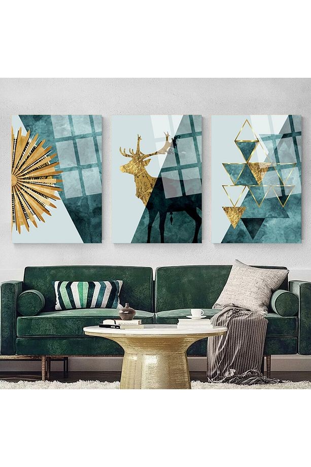 3 LÜ GEOMETRİK DESENLER VE GEYİK SET CAM TABLO KIRILMAZ CAM TABLO ULTRA CANLI RENKLER