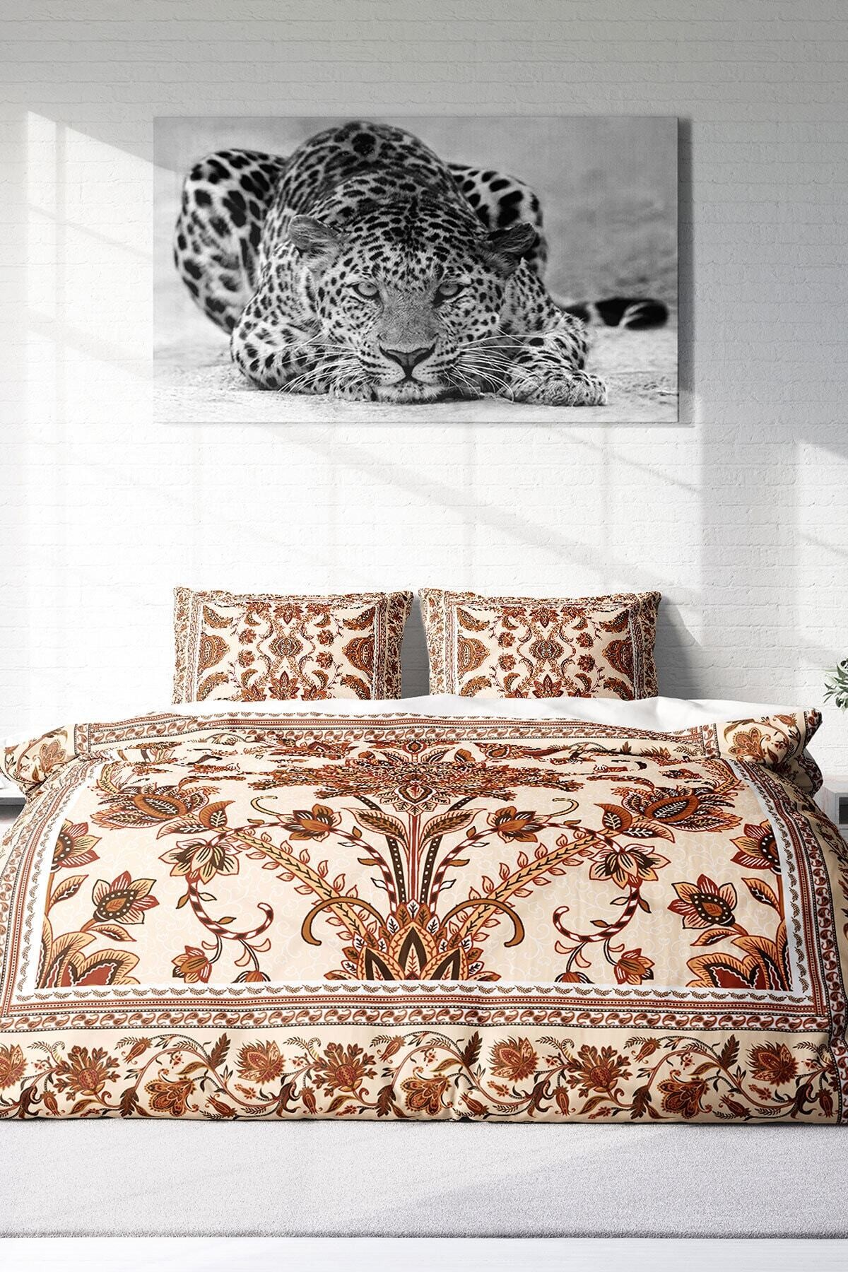 Kıng Sıze Brown Figure 3d Pamuk Saten Çift Kişilik Nevresim Takımı 220x240cm