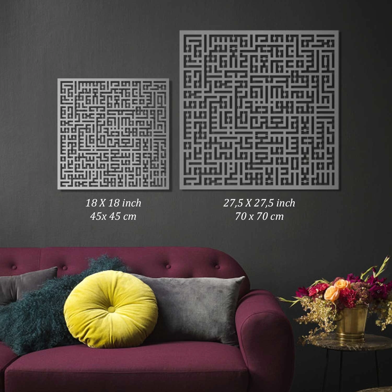 Kufi Ayetel Kürsi Islami Metal Tablo - Dini Duvar Tabloları - Gümüş - WAM081