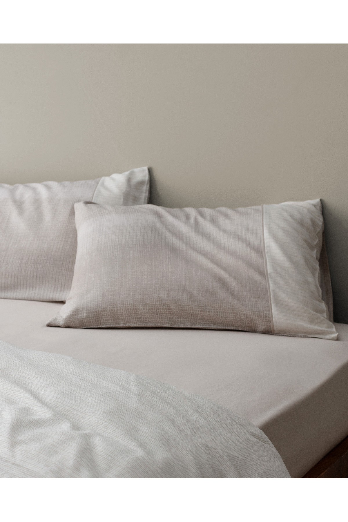 Adelya King Size %100 Pamuk  Crep Baskılı Nevresim Takımı - Bej