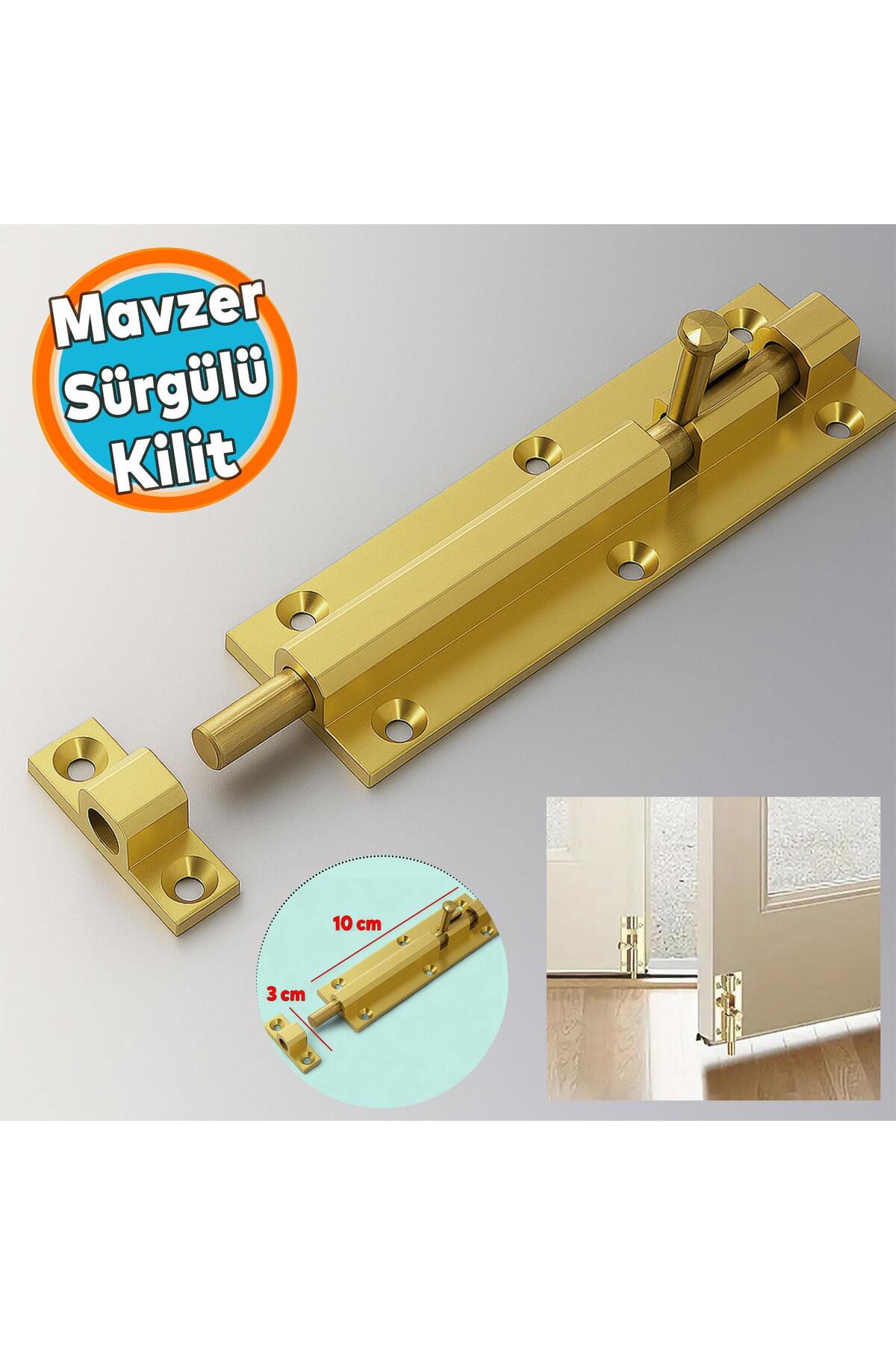 Metal Mavzer Sürgü Kilit Vidalı Kapı Pencere İç Dış Dolap Kilidi Sürgüsü Emniyet Mandalı Pirinç Renk