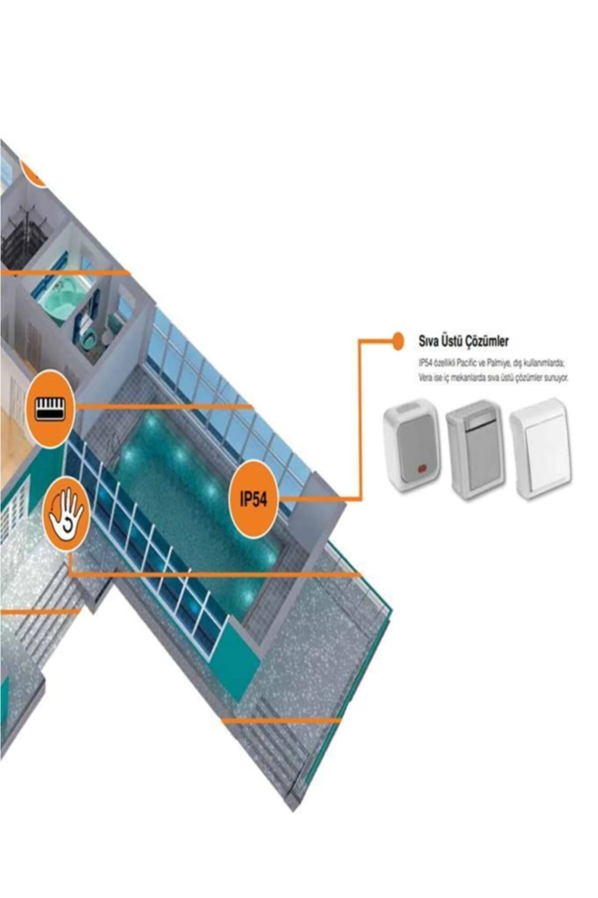 Palmiye Kombine Sıvaüstü Anahtar Topraklı Priz Suya Dayanıklı