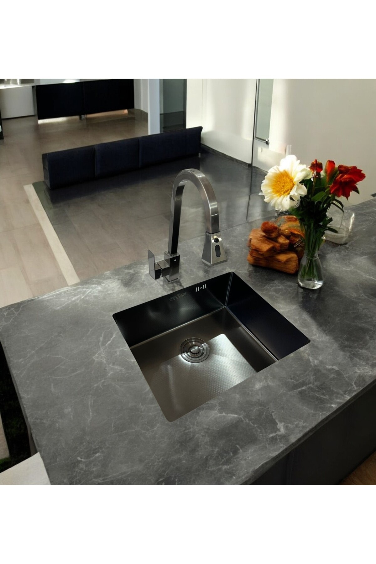 40×45 Nano Black Petek Desenli Eviye Paslanmaz Çelik Mutfak Evyesi, Mutfak Lavabosu(SİFON DAHİL)