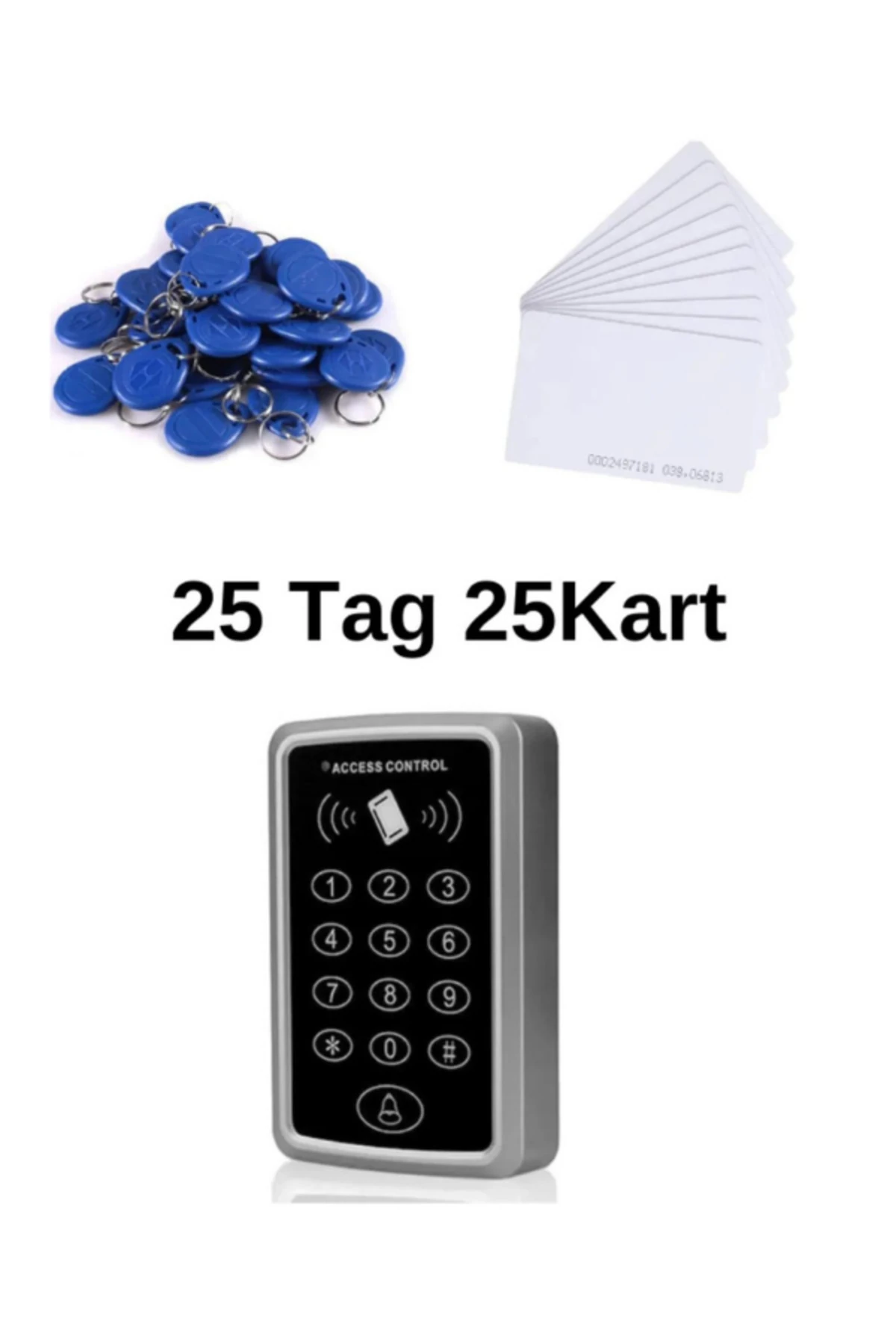 Rfıd Şifreli Kapı Kilidi Kart Okuyucu Kartlı Geçiş -25adet Prox Kart-25adet Anahtar