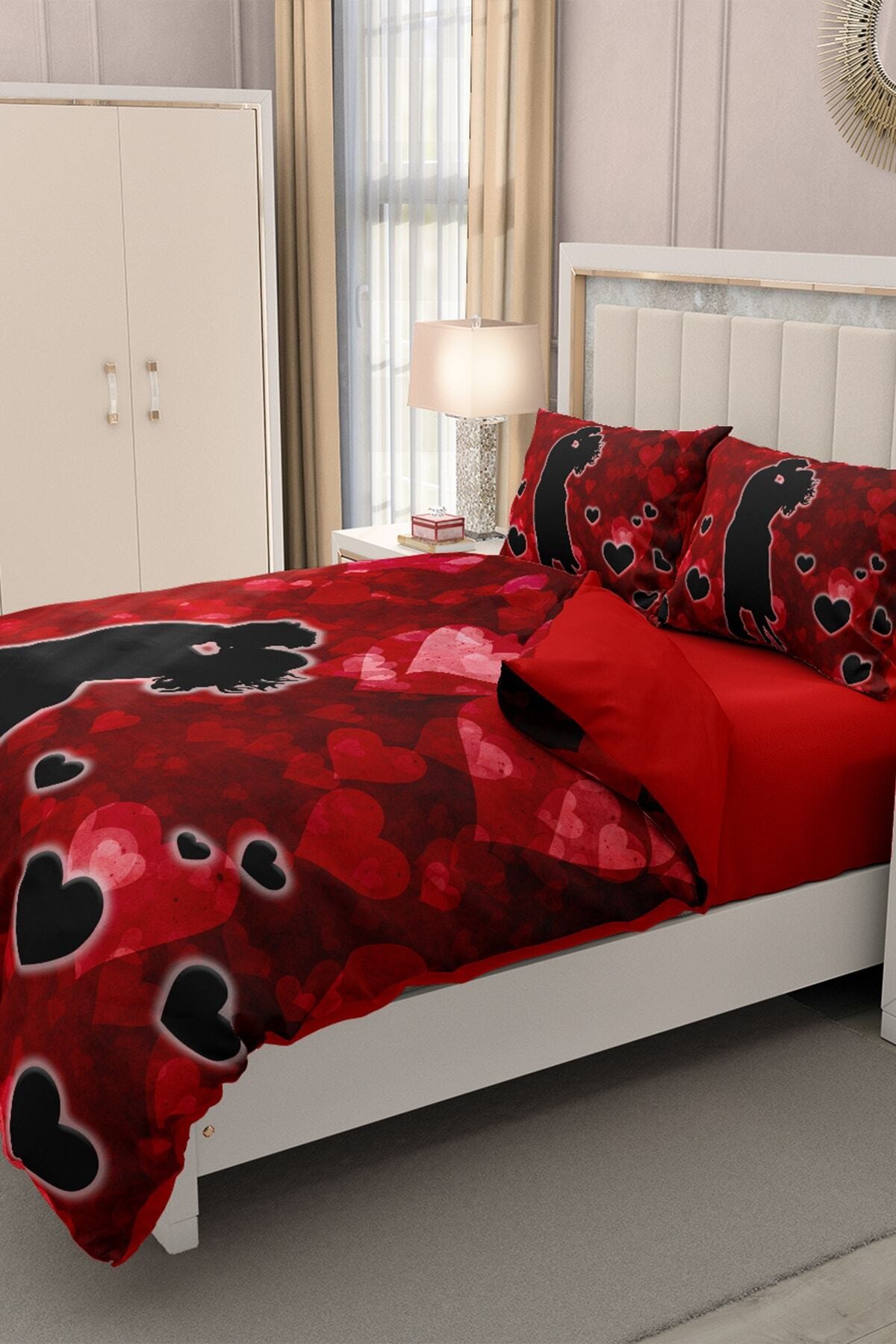 Kıng Sıze Sevgililer Günü Çift Kişilik Nevresim Takımı%100 Pamuk Aşkın Rengi 220x240cm