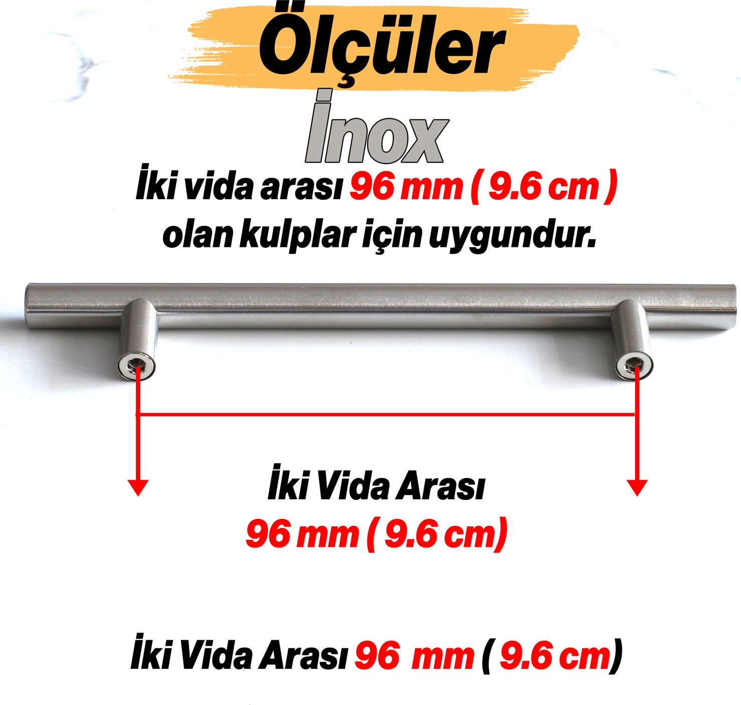 5 Adet Rosemary Inox Metal Kulp 96 mm ( 9.6 cm ) Mobilya Mutfak Çekmece Dolap Kapak Kulbu