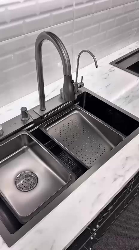 Mutfak Eviyesi Teknolojik Akıllı Evye Paslanmaz Çelik Bal Peteği Yüzey-Nano PVD kaplama-SİYAH