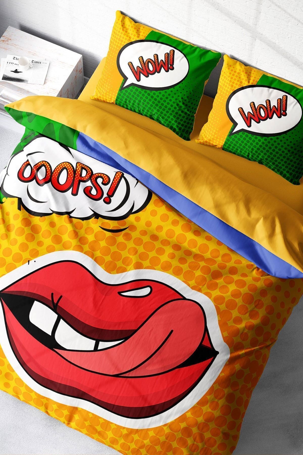 Nevresim Takımı %100 Doğal Pamuk Çift Kişilik 3d Digital Ooops Lips