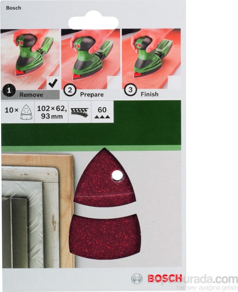 BOSCH - Multi Zımpara Kağıdı 10'Lu, 102 X 62/93 Mm 60 Kum 11 Deli