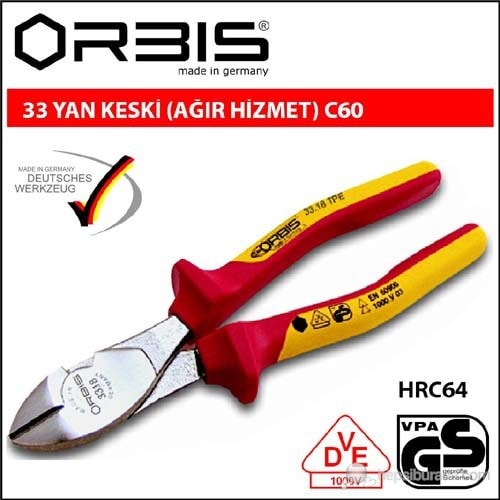 33-160 Vde İzoleli Yan Keski(Ağır Hizmet) 160Mm