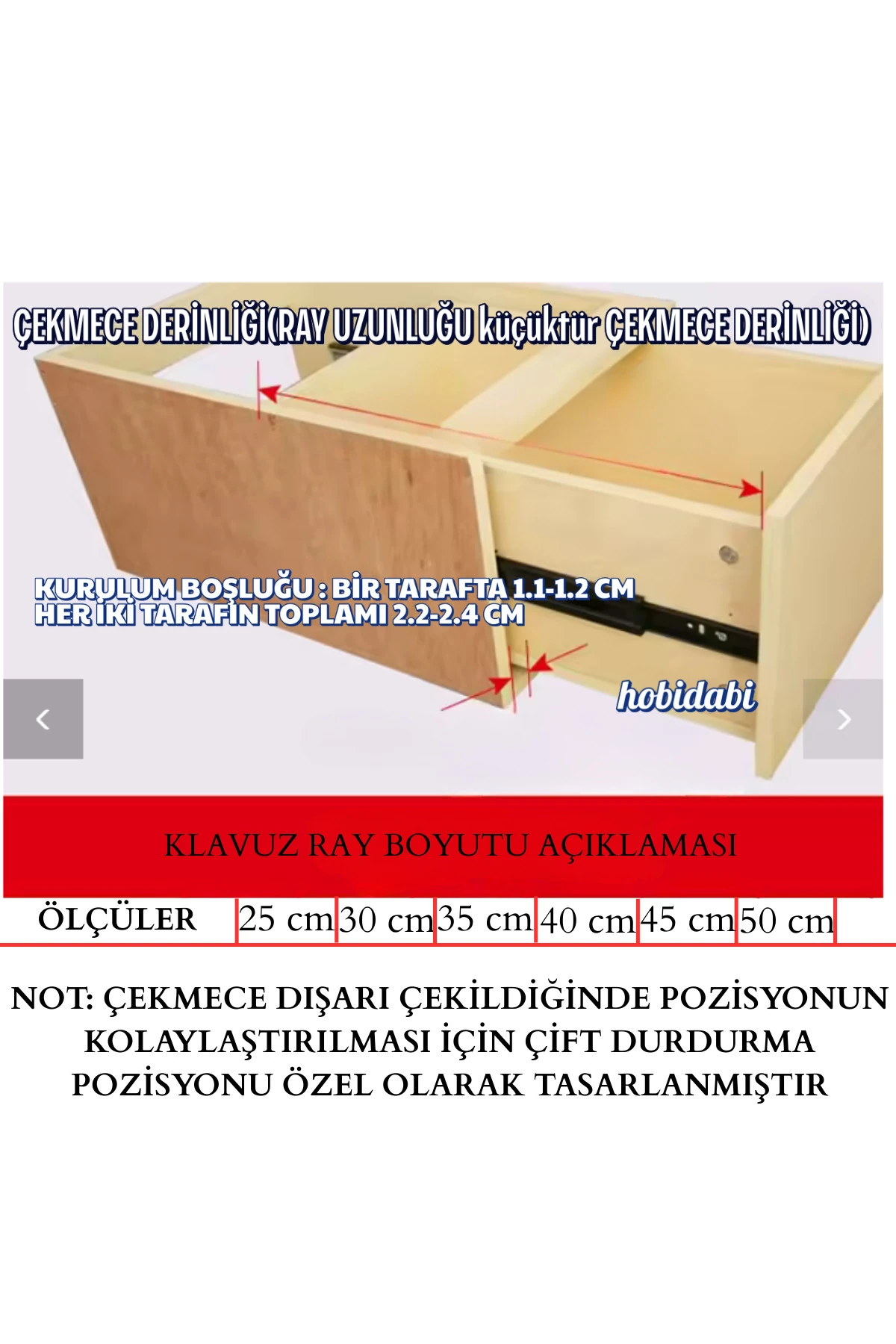 25 Cm Klasik Kızaklı Dolap Çekmece Rayı 1 Çekmecelik (4 PARÇA KARŞILIKLI)