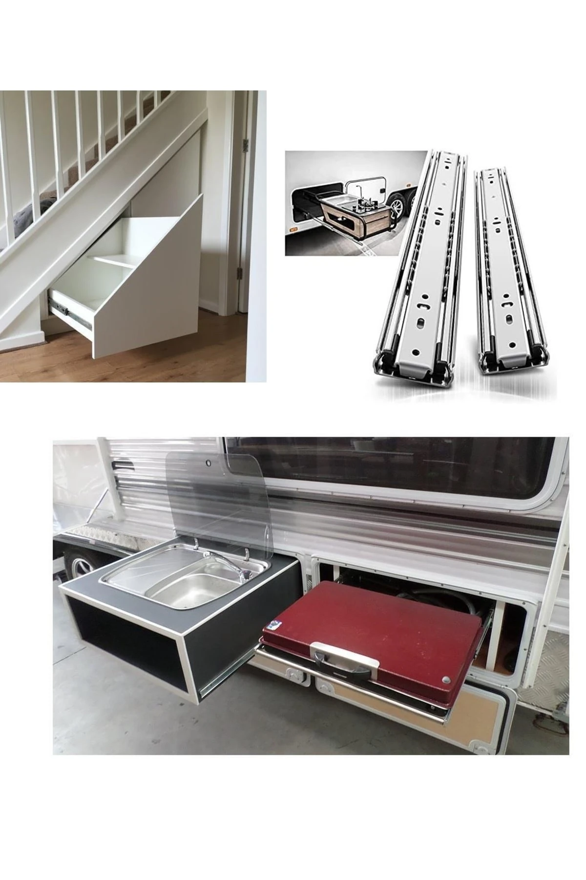 Çift Açılım 50cm 76mm Teleskopik Bilyalı Ağır Yük Çekmece Rayı 1 Takım