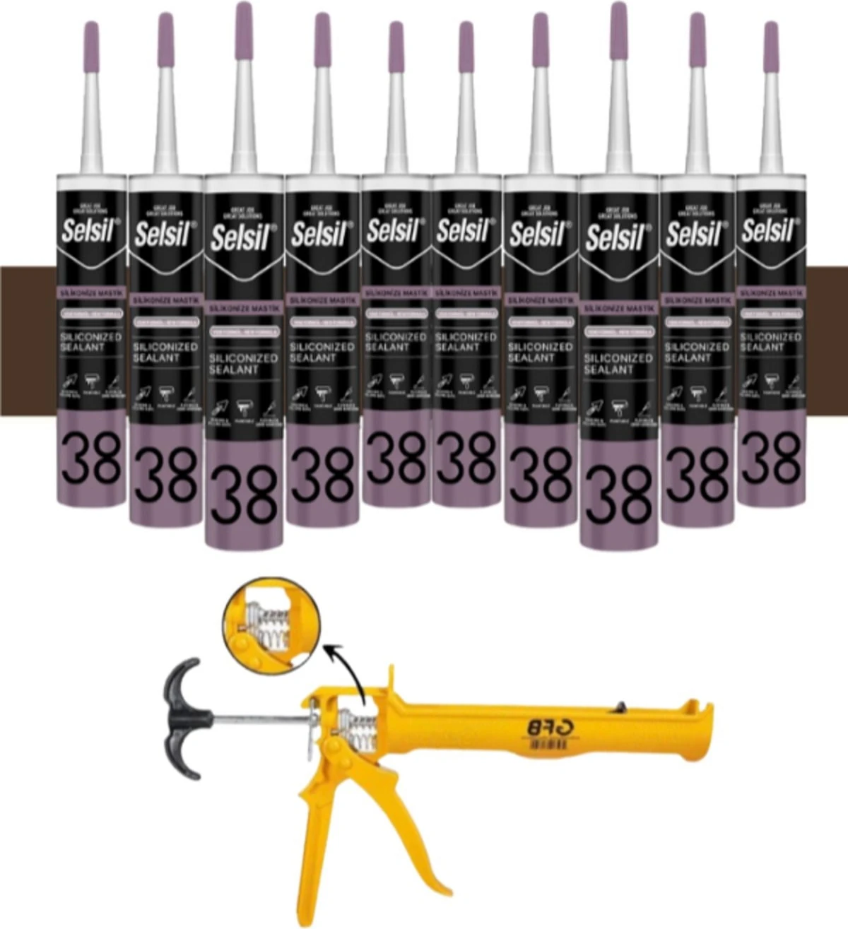 Silikonize Mastik 500 gr K.kahverengi (10 Adet),alüminyum Tabanca