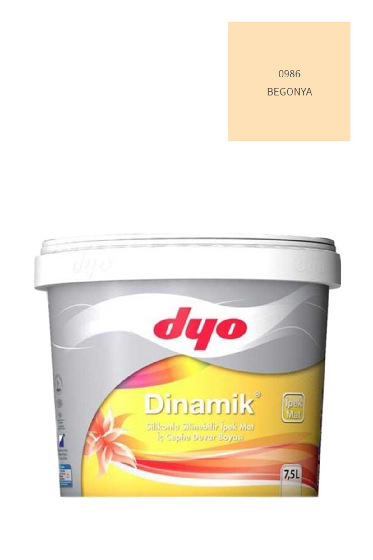 Dinamik Silikonlu Silinebilir Ipek Mat Iç Cephe Duvar Boyası 0986 Begonya 7,5 Lt