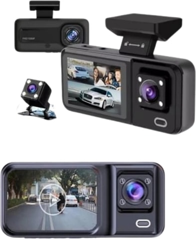 1080P Ön, 720P Arka ve Iç Kamera ile %100 Kapsama – Gece Görüşlü Araç Kamerası