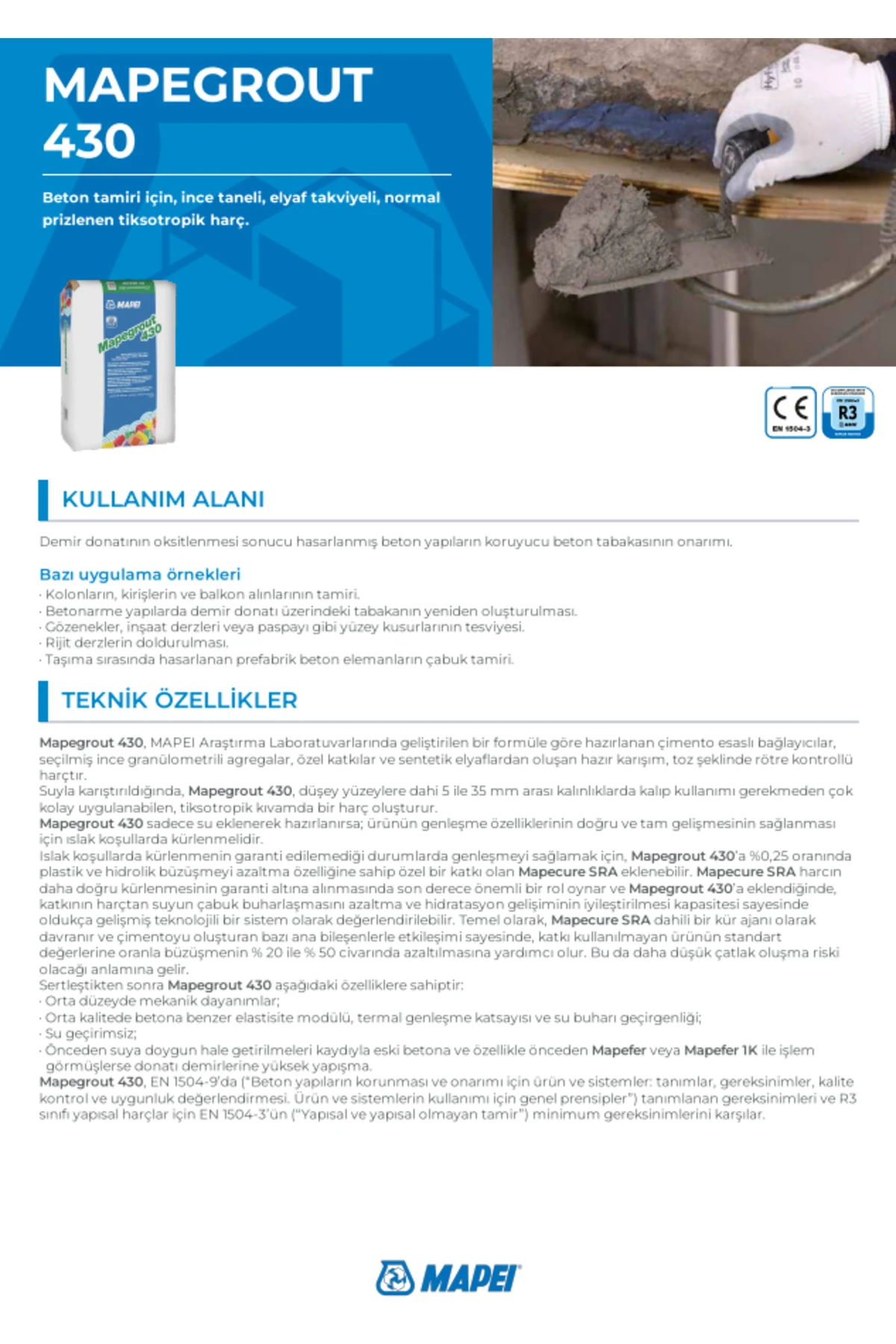 MAPEİ MAPEGROUT 430 R3 YAPISAL TAMİR HARCI 25 KG