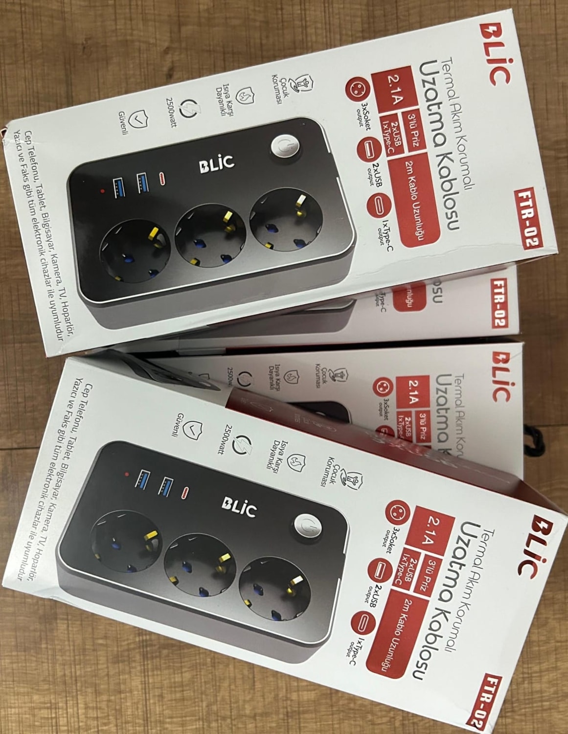 Blıc 2*usb-A,1*type-C, 2 Metre Kablolu Akım Korumalı Priz
