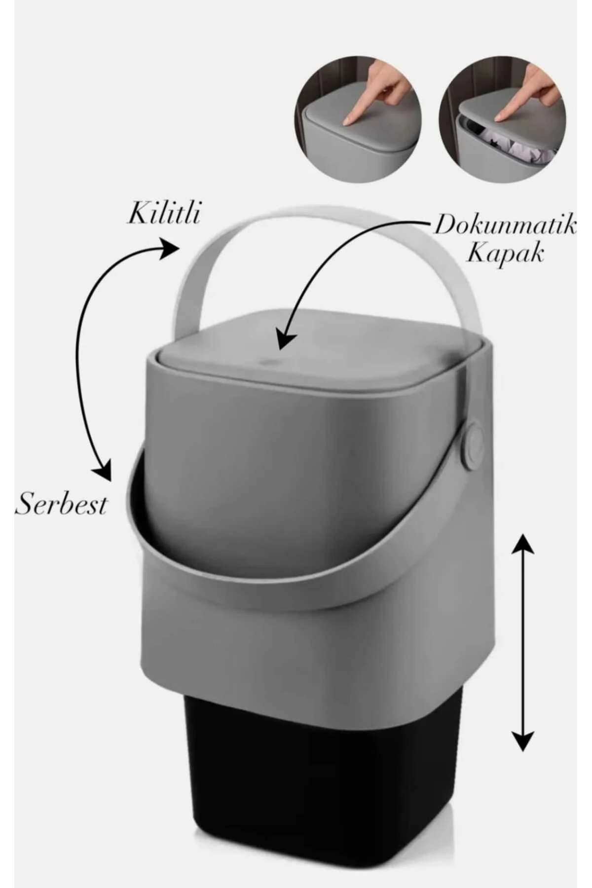 4 lt antrasit sihirli çöp kovası