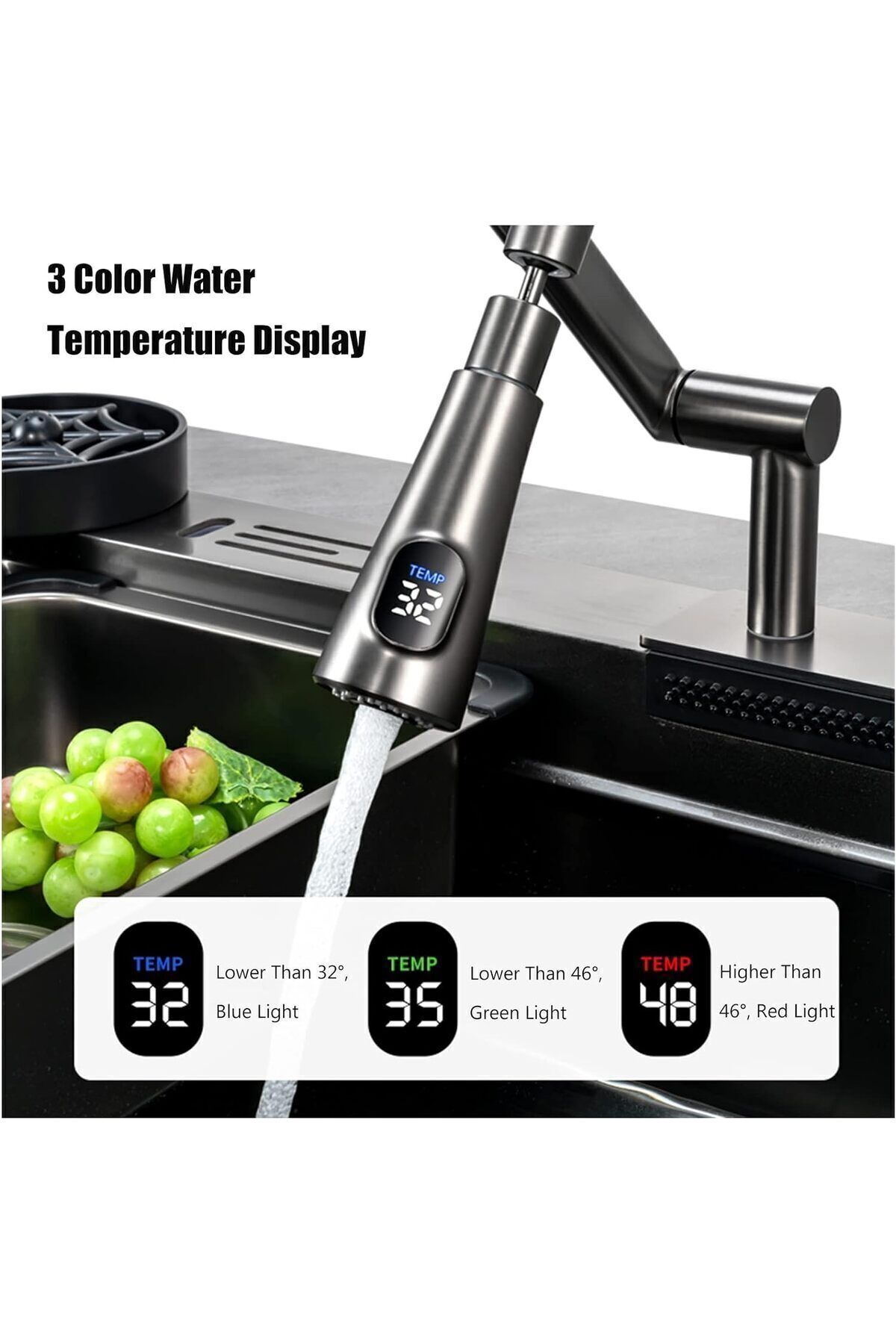 Dijital Akıllı Eviye Seti Pencere Önü Katlanır Yeni Model Antrasiti 7 Fonksiyon Ithal 7 Yıl Garanti