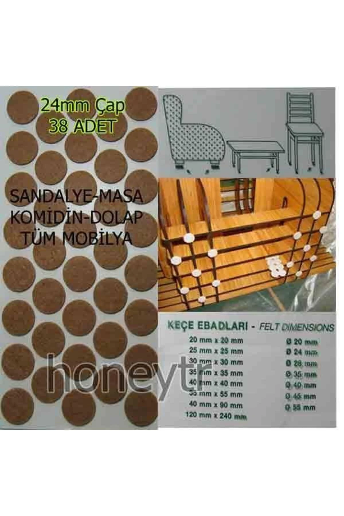 Sandalye, Masa Mobilya Ayağına Zemin Koruyucu Keçe Ø24cm 38 adet
