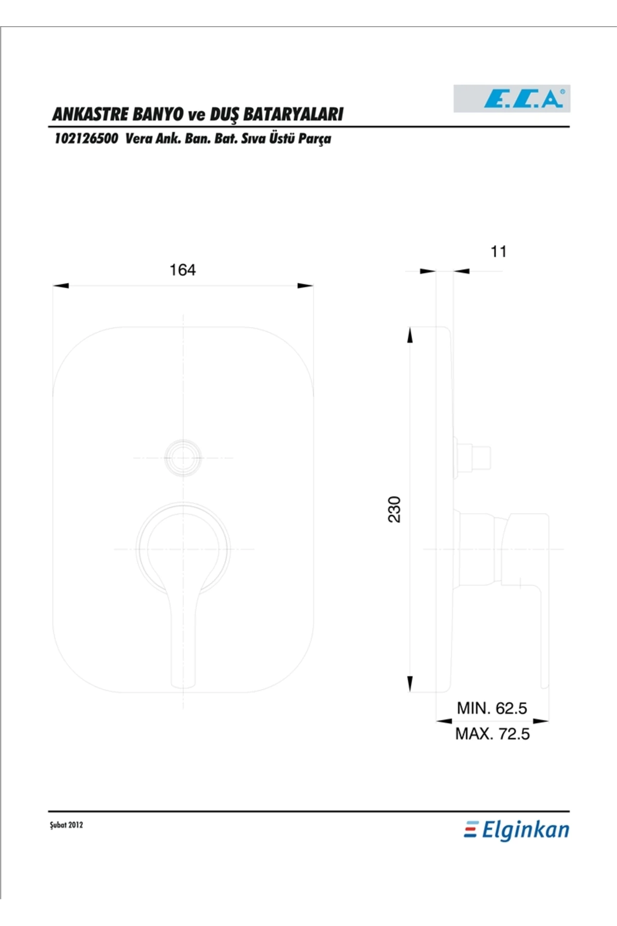 E.c.a Vera Ankastre Banyo Bataryası 102126500 8693261021277