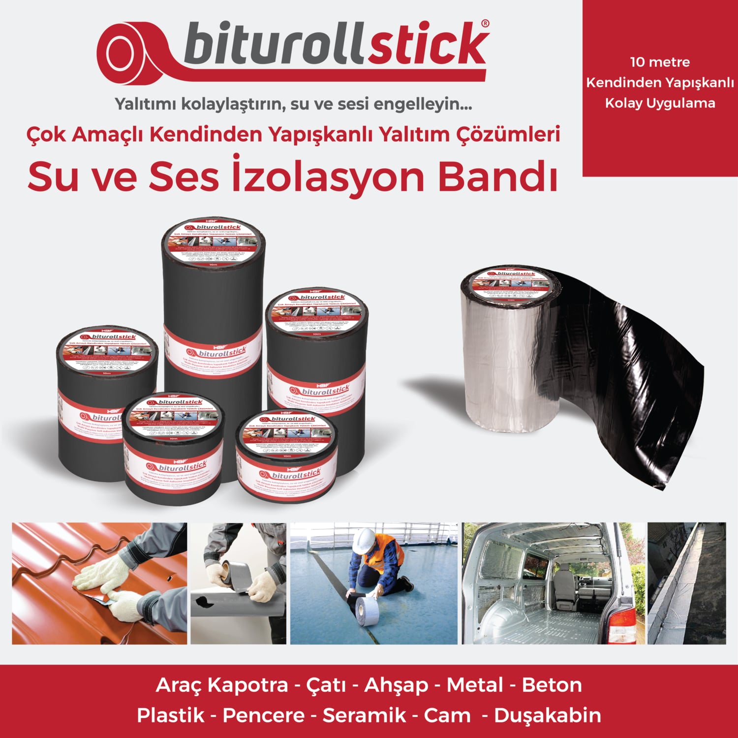 OZKUVVET 1 mm 10 cm Antrasit 10 mt - Yapışkanlı Su Yalıtımı ve Ses Yalıtım Bandı
