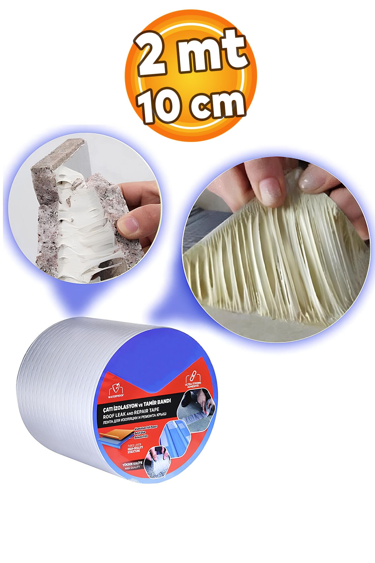 OZKUVVET Çatı İzolasyon (10 cm X 2 MT) Su Sızdırmazlık Geçirmezlik Yalıtım Çamur Tamir Çatlak Boru Bant Bandı