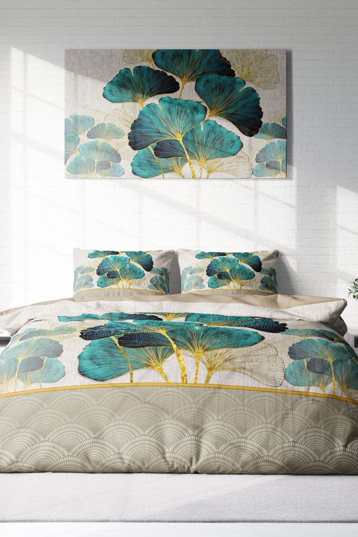 Luxury Leaves linens Çift Kişilik Pamuk Saten Nevresim Takımı