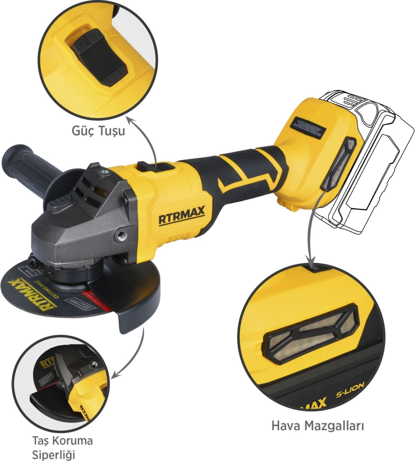 RTRMAX RTS5050B Şarjlı Avuç Taşlama Makinası Kömürsüz 125 mm 8.500 Rpm - Akü Hariç