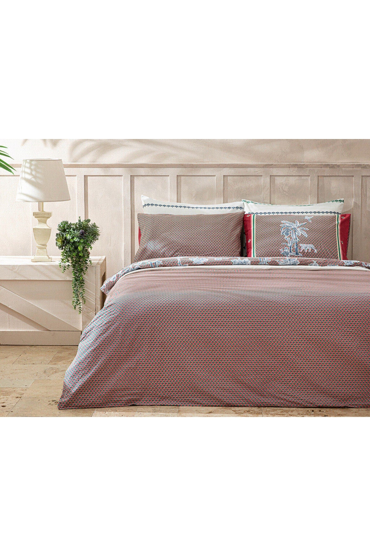 Toile De Jouy Pamuklu Tek Kişilik Nevresim Seti 160x220 Cm Fuşya