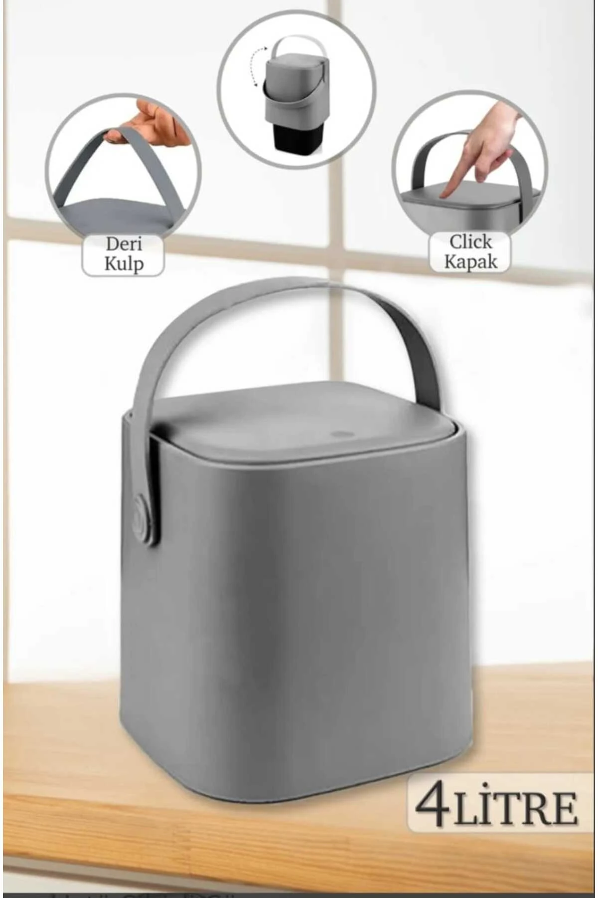 4 lt antrasit sihirli çöp kovası