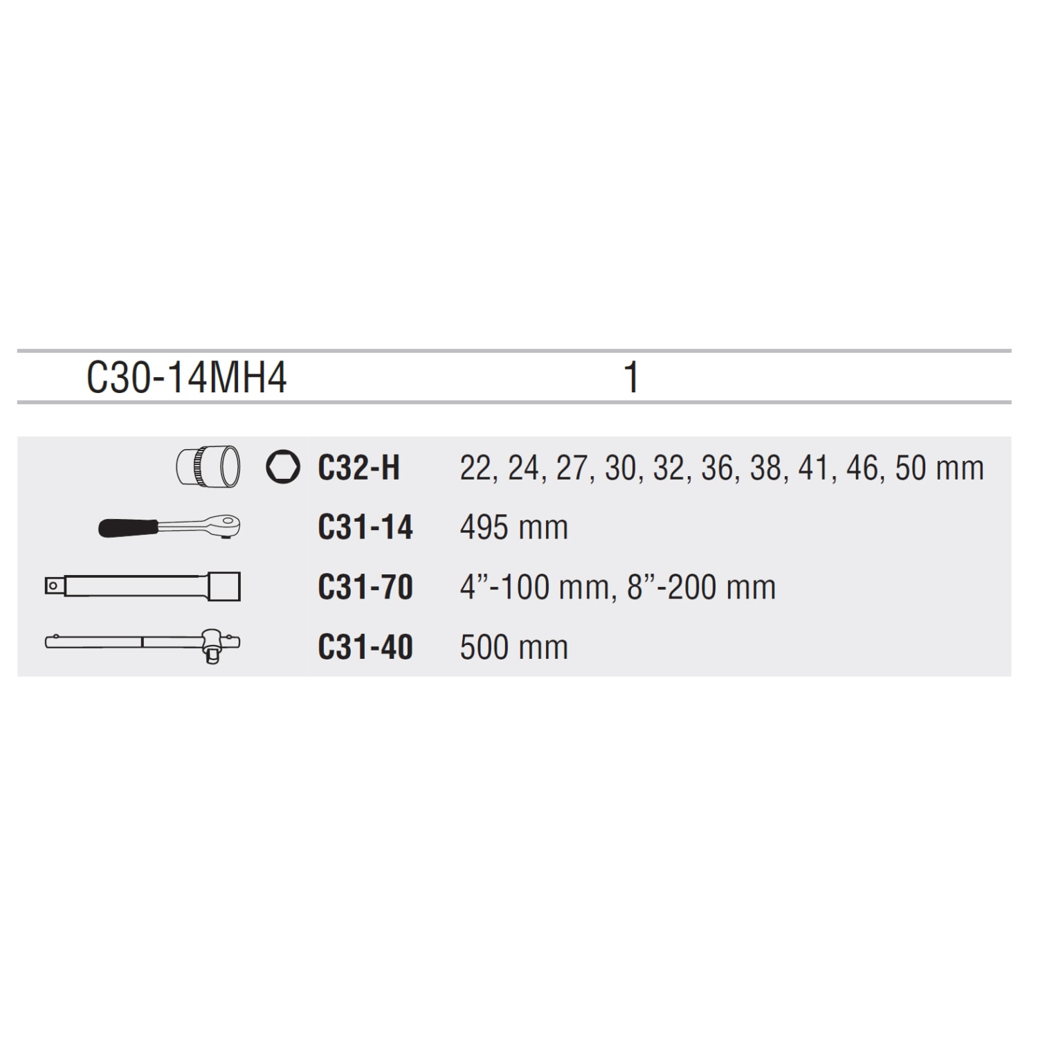 C30-14Mh4 14 Parça 3/4’’ 6 Köşe Lokma Takımı