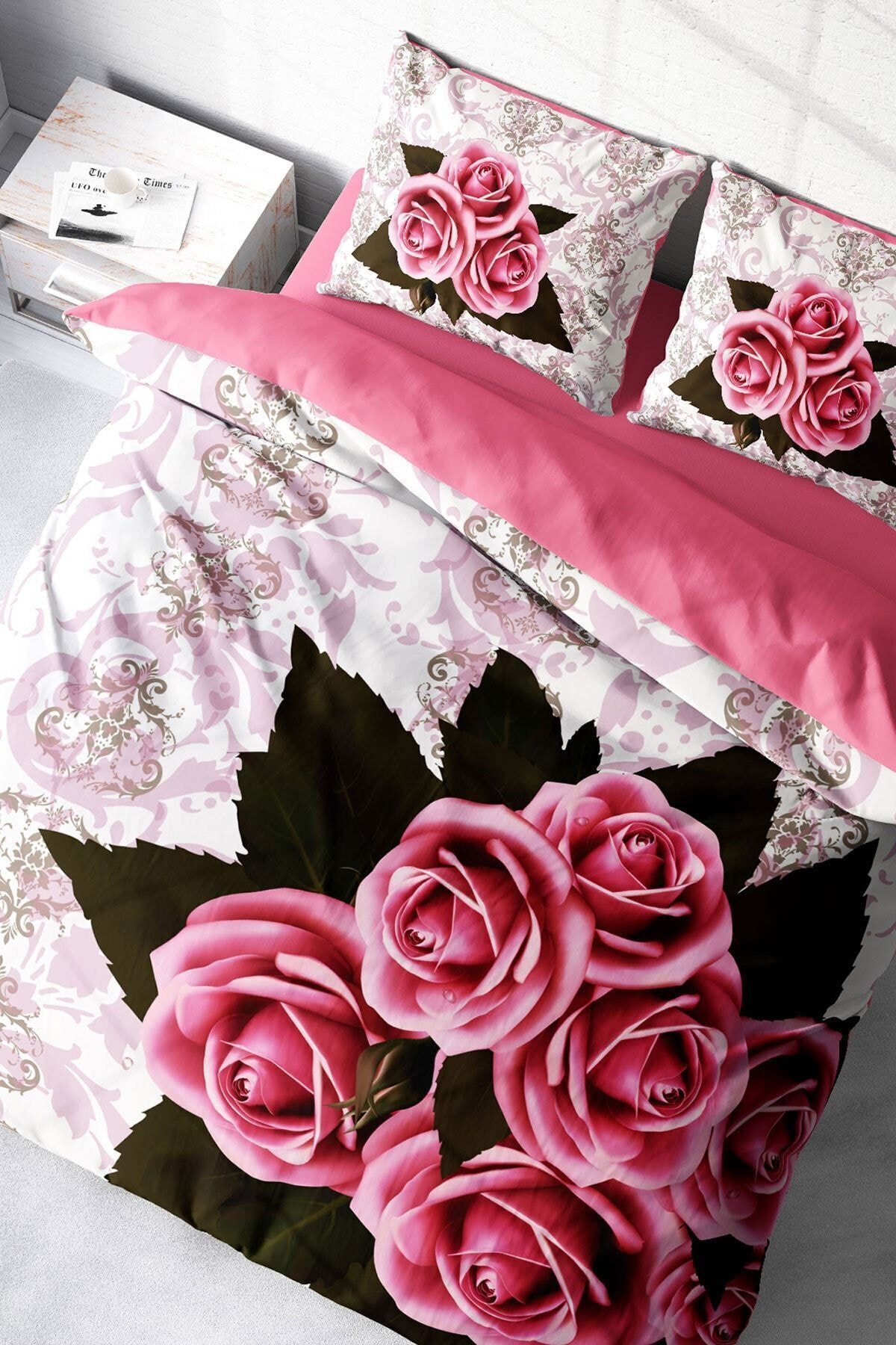Çift Kişilik Nevresim Takımı 6100 Pamuk Saten 3d Dijital Roses