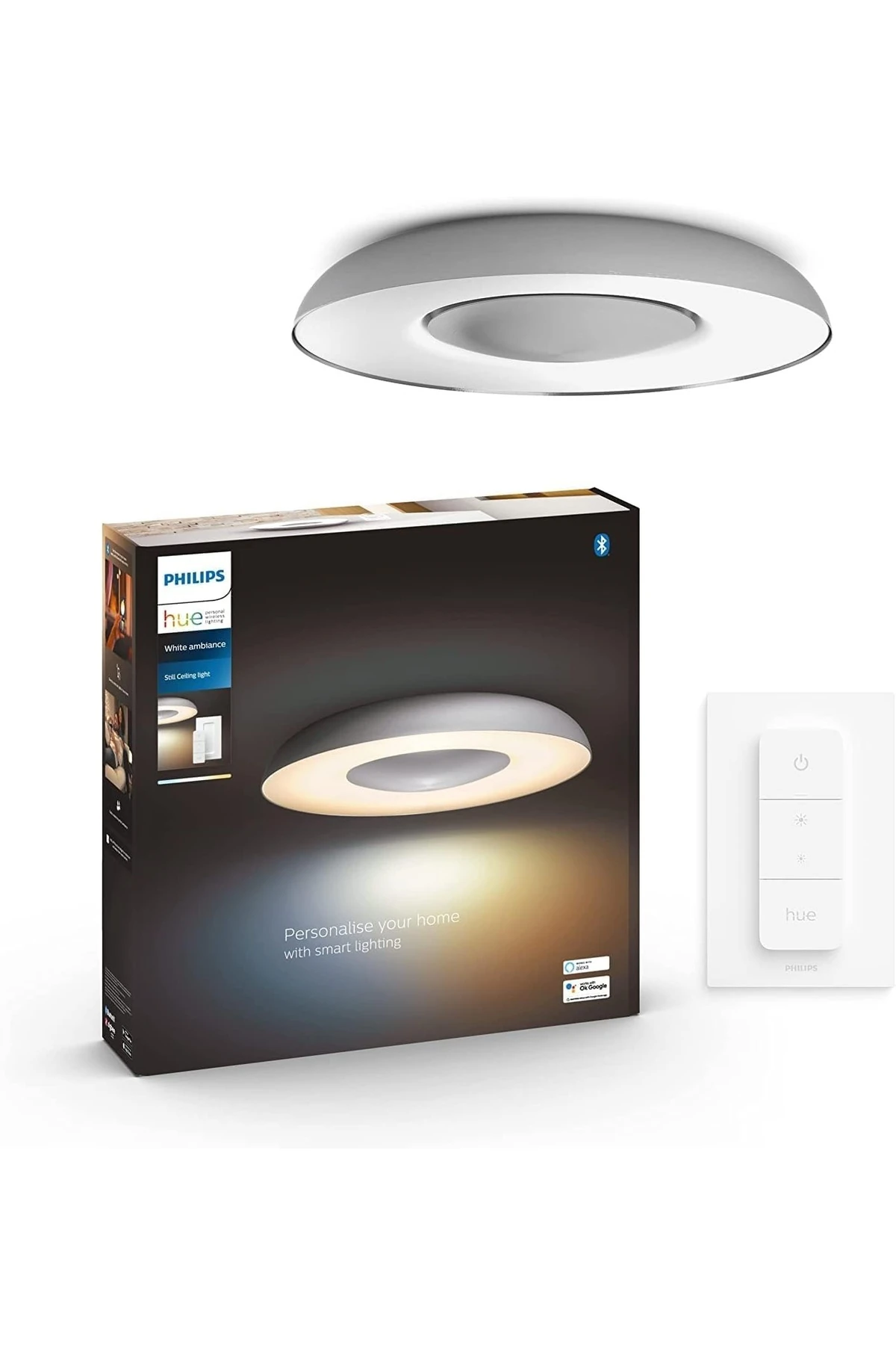 Hue White Ambiance LED Tavan Işığı, Dimmer Anahtarlı, Alüminyum, Akıllı Kontrol, Alexa Uyumluluğu