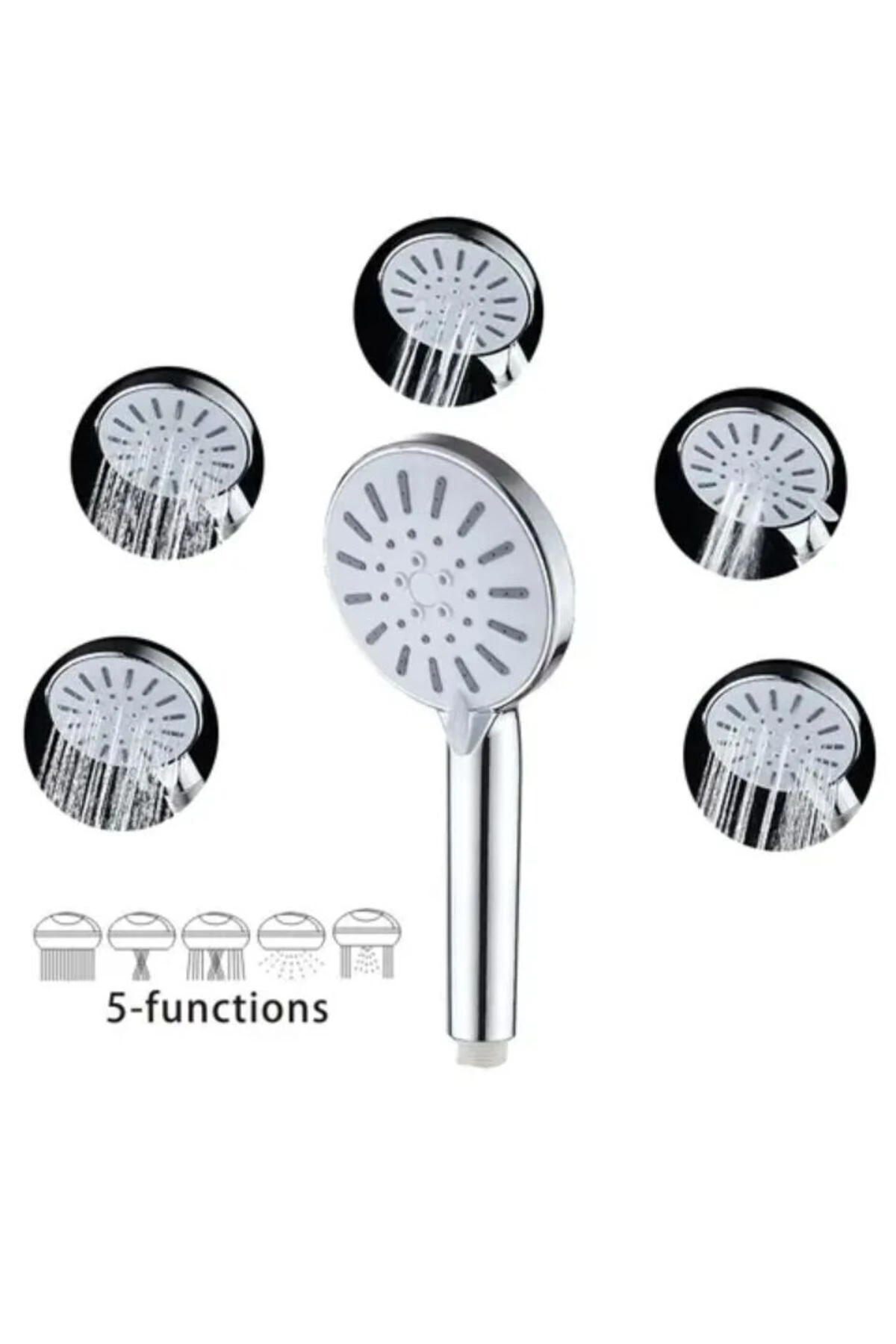 5 Fonksiyon Yüksek Basınçlı Duş Başlığı Yapışkanlı Duş Askısı 1,5 Çelik Örgülü Duş Hortum