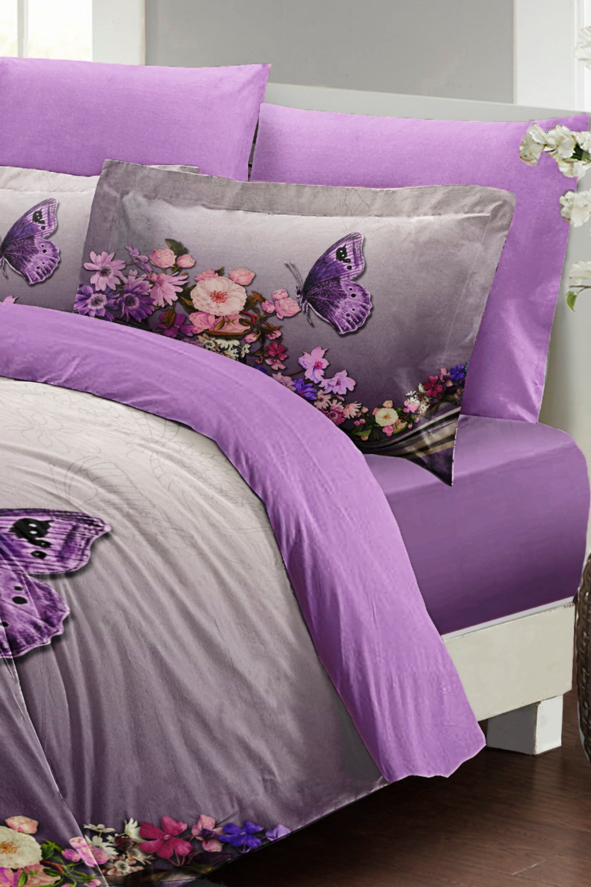 Kıng Sıze Anneler Günü Çift Kişilik Nevresim Takımı %100 Pamuk Saten Butterfly 220x240cm