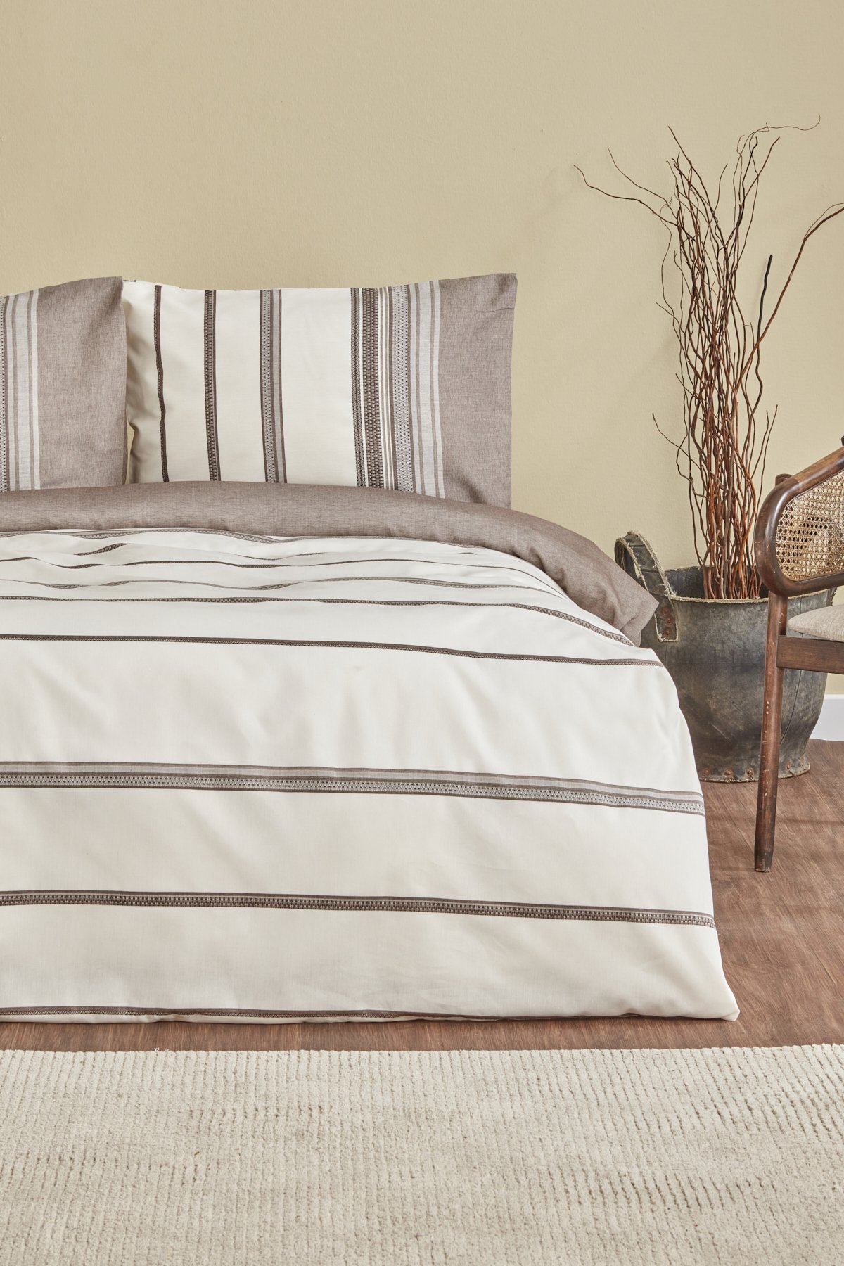 Vetro Terracotta Çift Kişilik İpliği Boyalı Nevresim Takımı