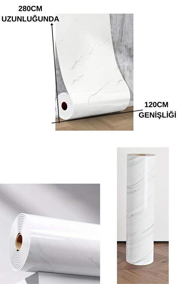 120cmx280cm Rulo Basıc Parlak Beyaz Mermer Desenli Yapışkanlı Duvar Paneli Kağıdı Banyo Wc Kaplama