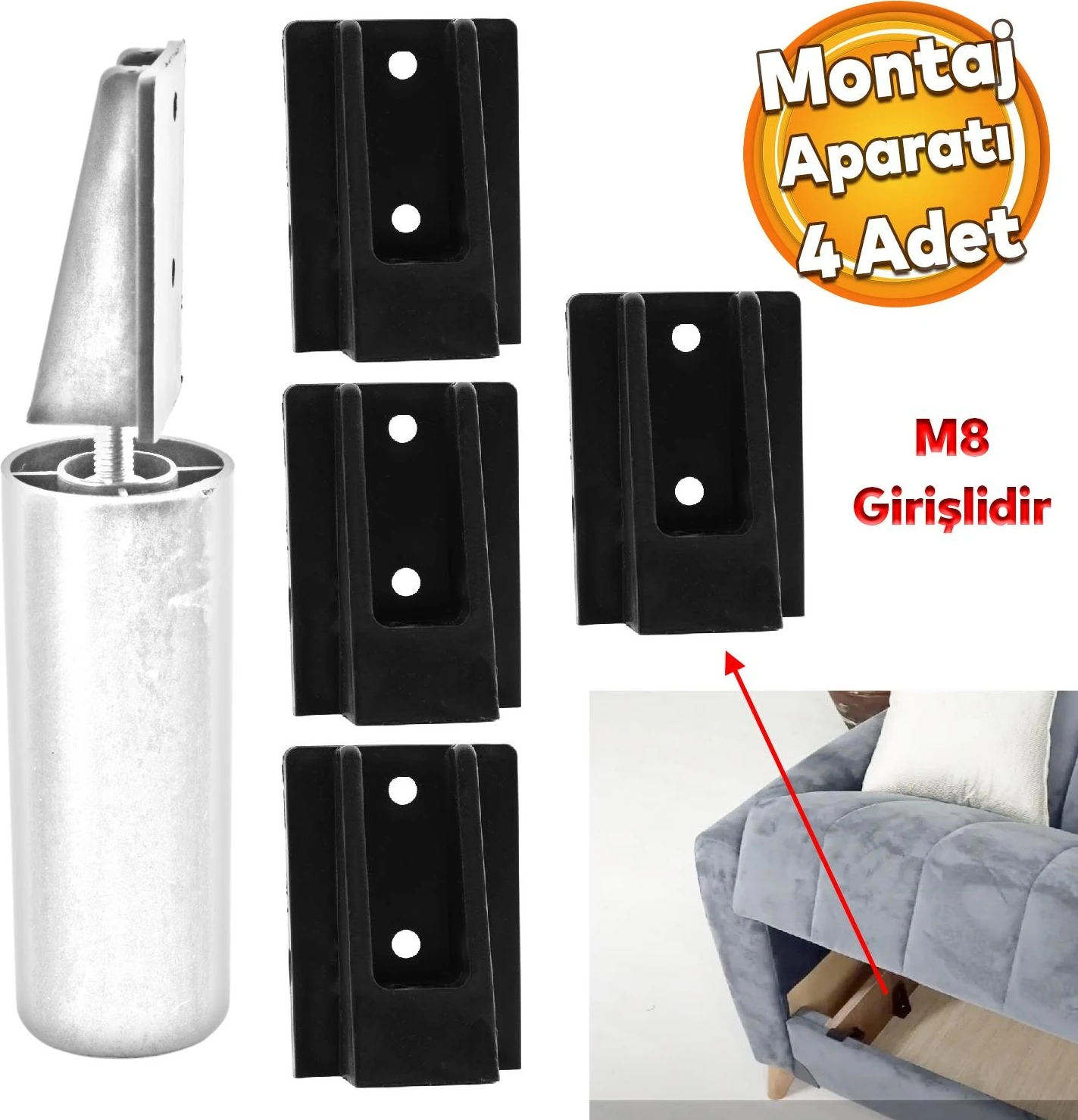 Mobilya Kanepe Baza Sehpa Gizli Montaj Ayağı Plastik Bağlantı Aparatı M8 Civatalı Tabanı 4 Adet