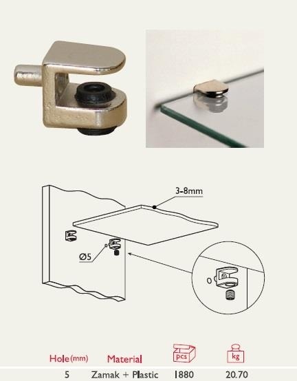 Gürcay Sıkıştırmalı Cam Raf Pimi 5mm Pimli (4 Adet)