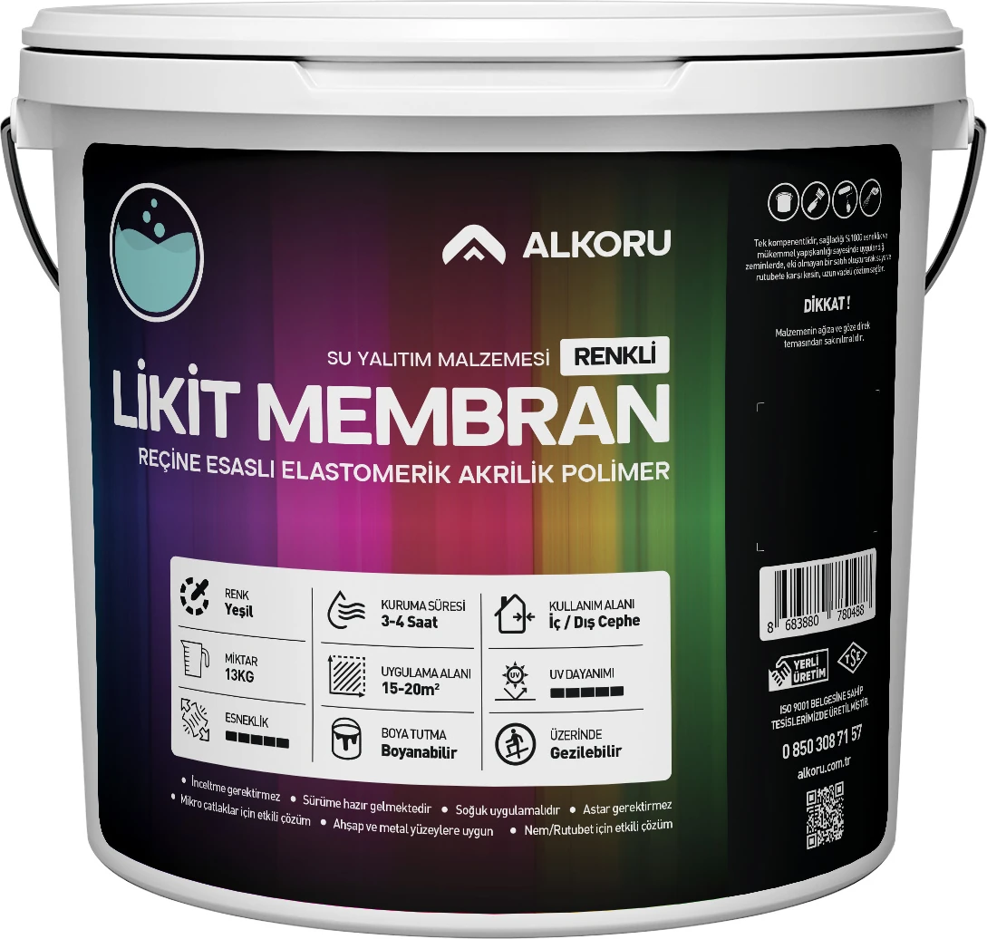 13 kg Yeşil Likit Membran Renkli Reçine Esaslı Sıvı Su Yalıtım Malzemesi