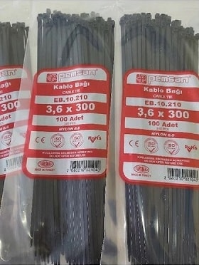 3,6X300 Plastik Cırt Kelepçe Kablo Bağı Siyah 100'LU Paket