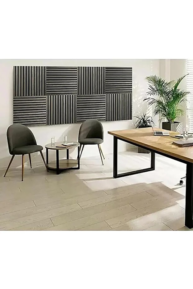 50x50cm 1 Adet Gri Renk Akustik Panel 3mm Keçe Ve 8mm Mdflam Salon Ofis Duvar Çıtası Paneli Soma